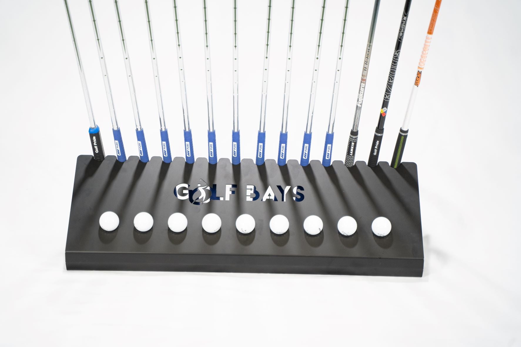 GolfBays Club Display Rack — Holds 14 Clubs & 9 Balls