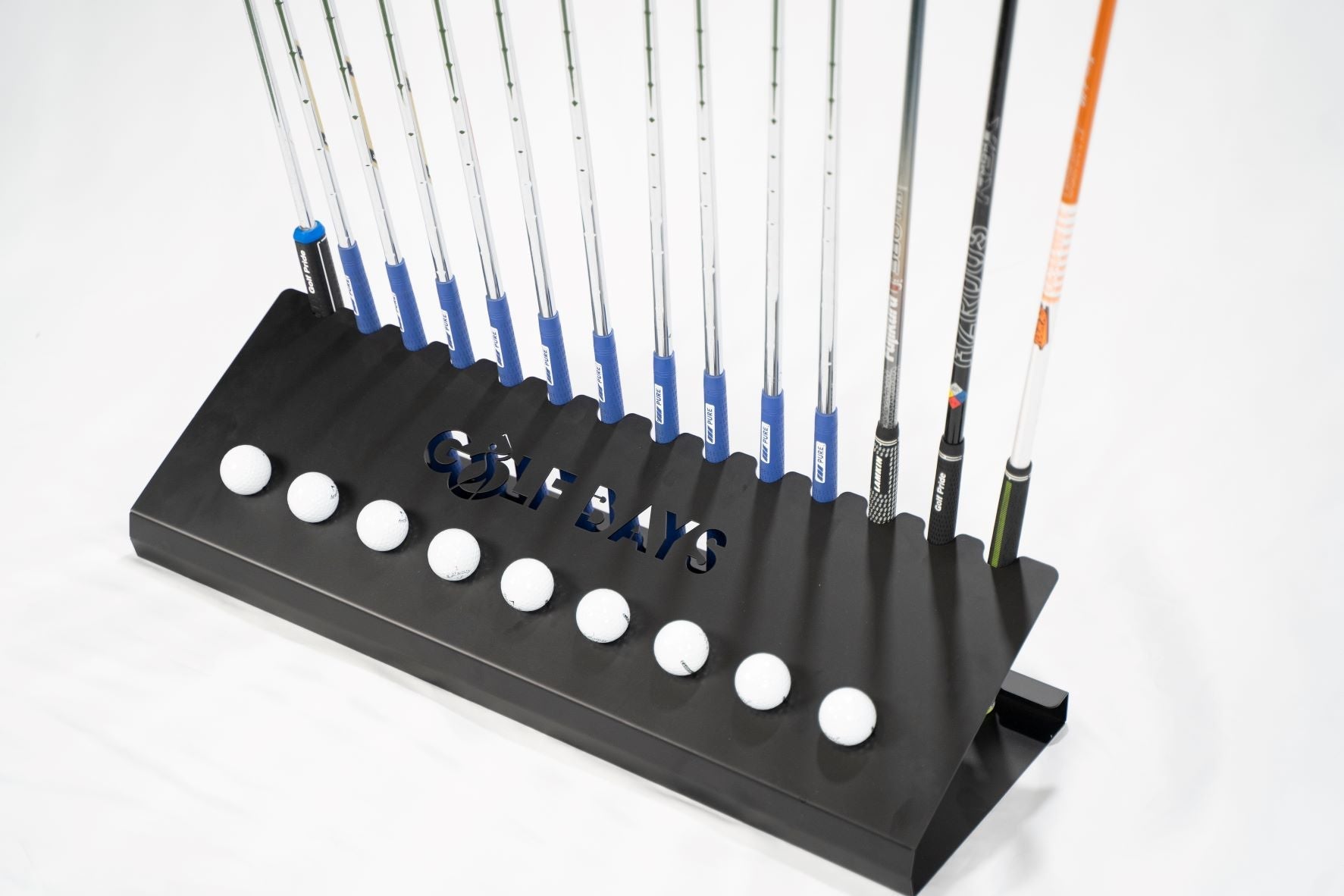 GolfBays Club Display Rack — Holds 14 Clubs & 9 Balls