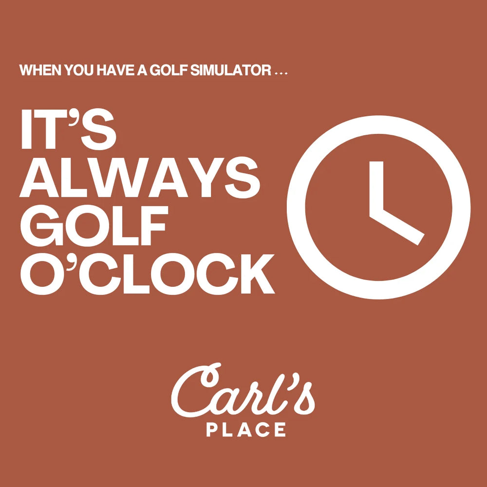 A square graphic with a terracotta brown background and white text reading 'WHEN YOU HAVE A GOLF SIMULATOR .