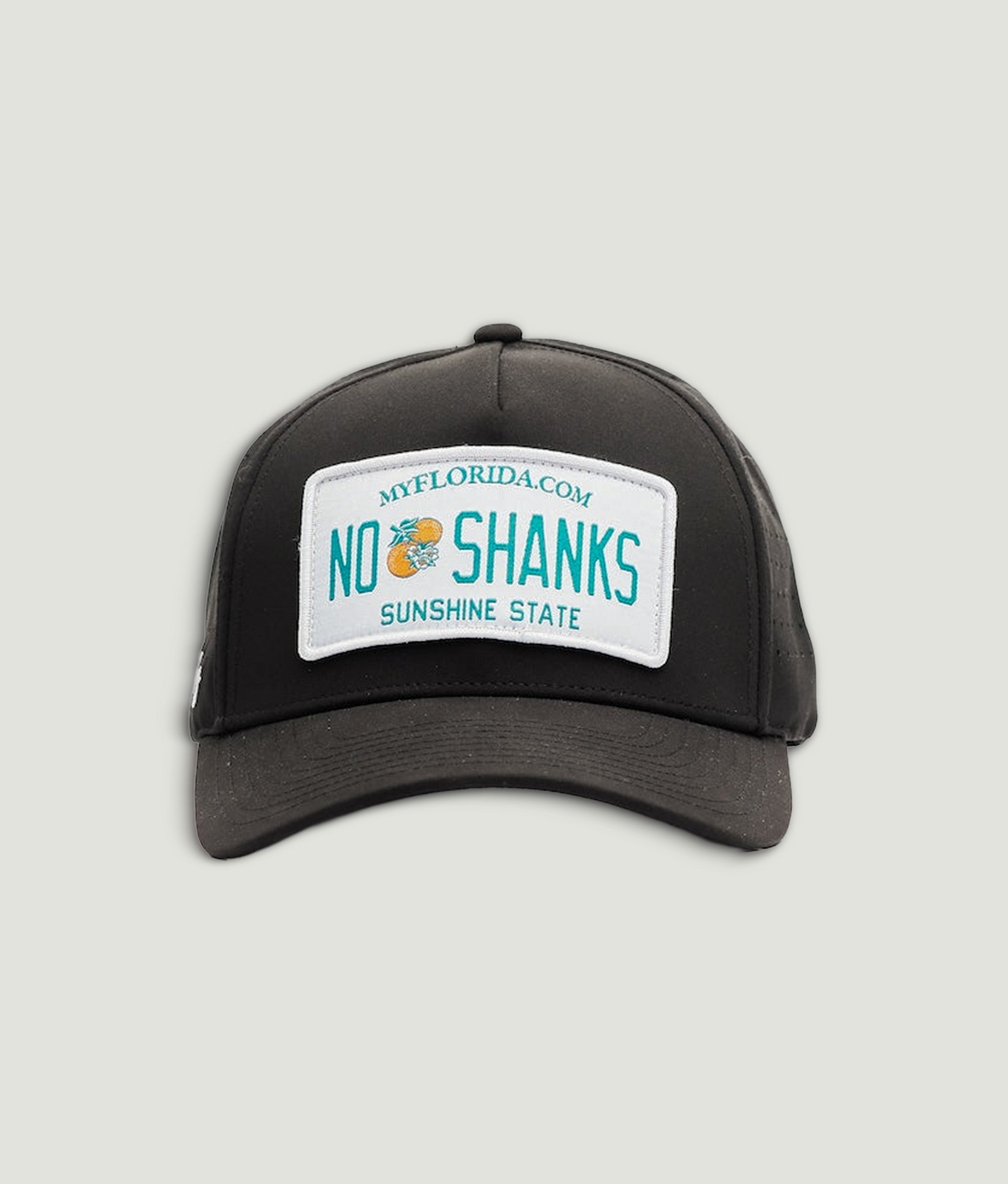 Black cap with 'No Shanks Sunshine State' patch on a light gray background