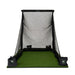 Golf practice net with green mat on a white background