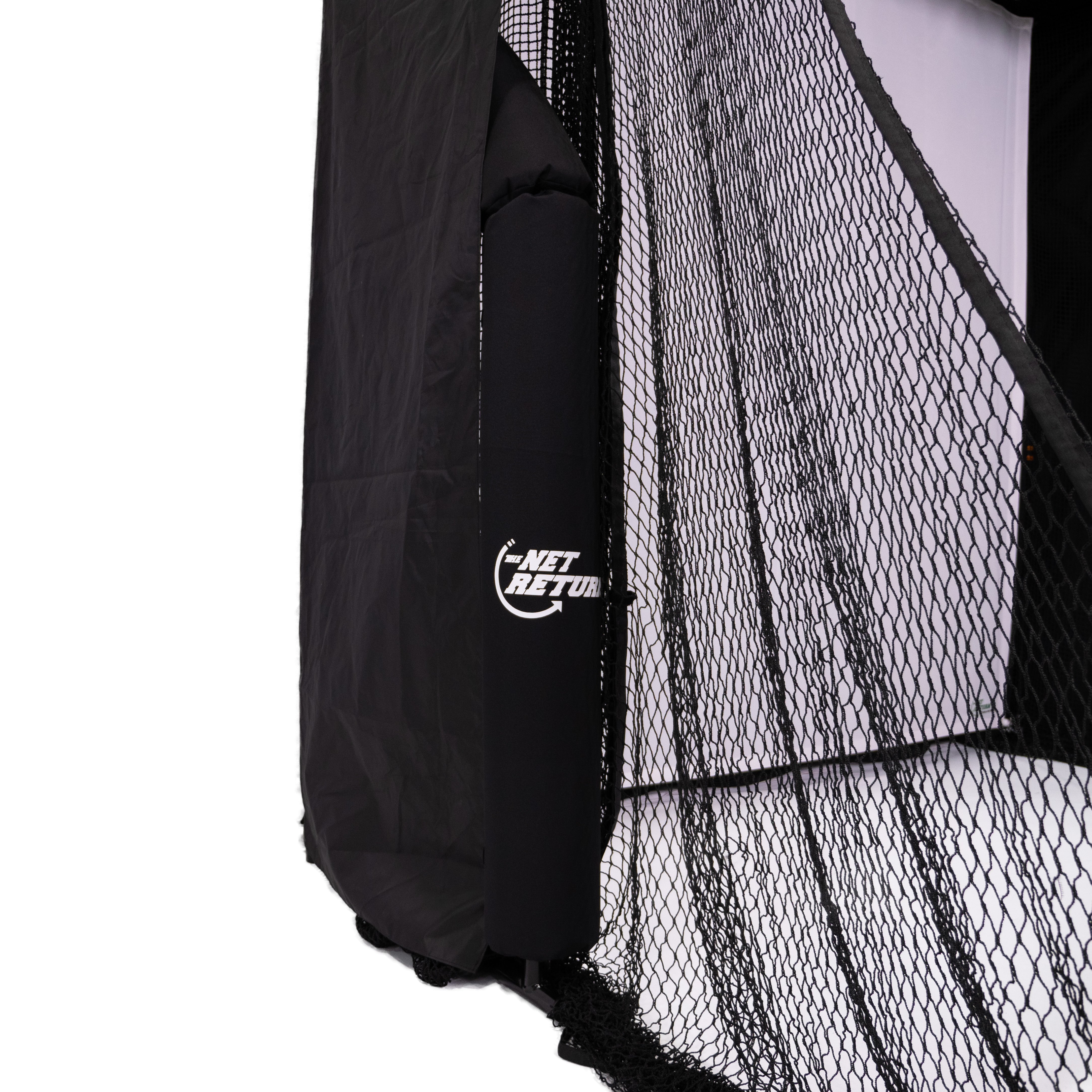Black sports net with a visible brand logo on a white background
