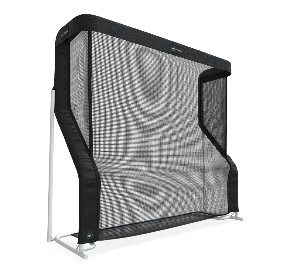 Portable fishing screen with black frame and gray mesh on a white background