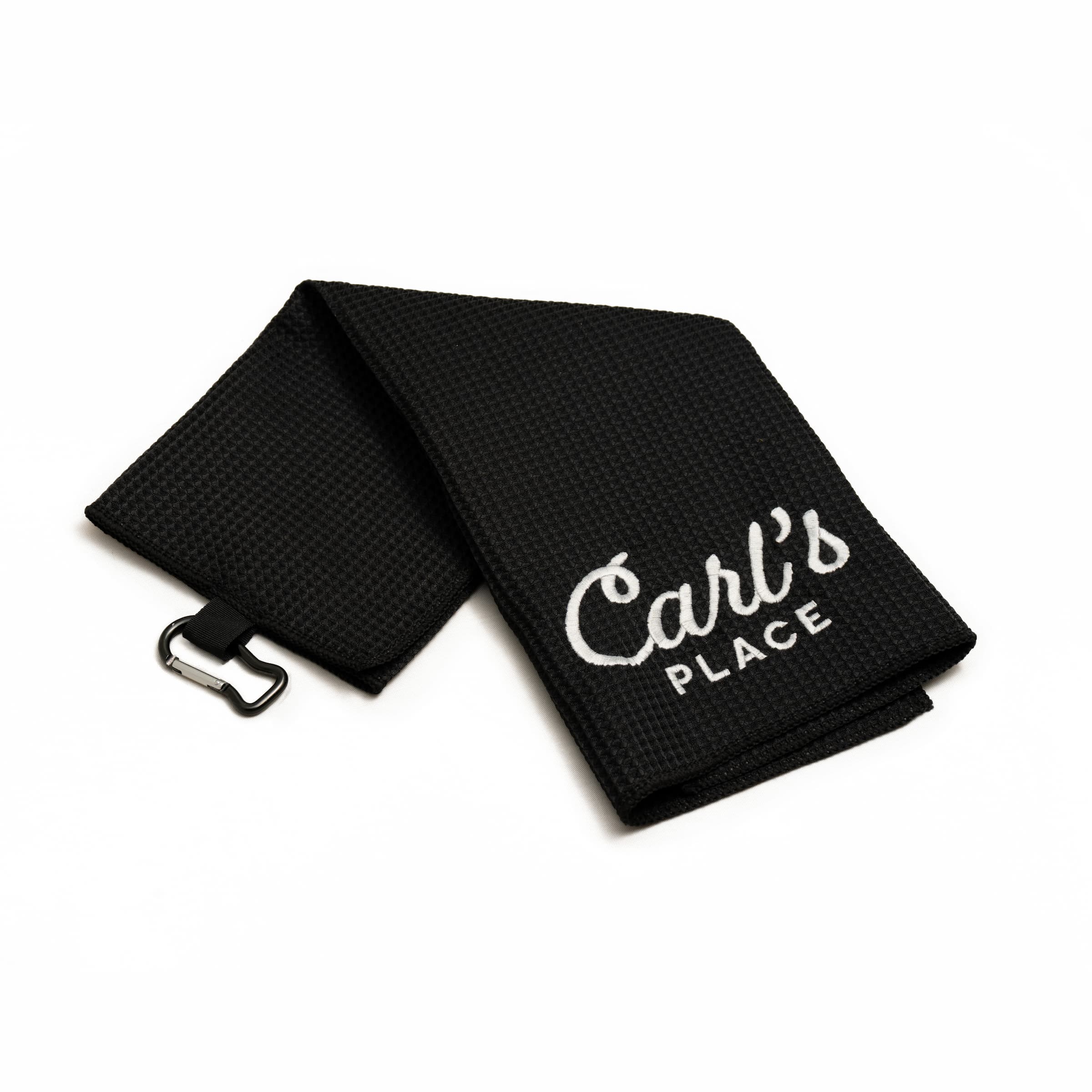 Carl's trifold waffle microfiber golf towel in black