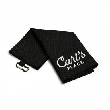Carl's trifold waffle microfiber golf towel in black
