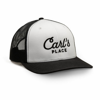 Carl's Place Richardson trucker hat in white and black
