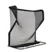 Black and gray mesh fishing net with a handle on a white background