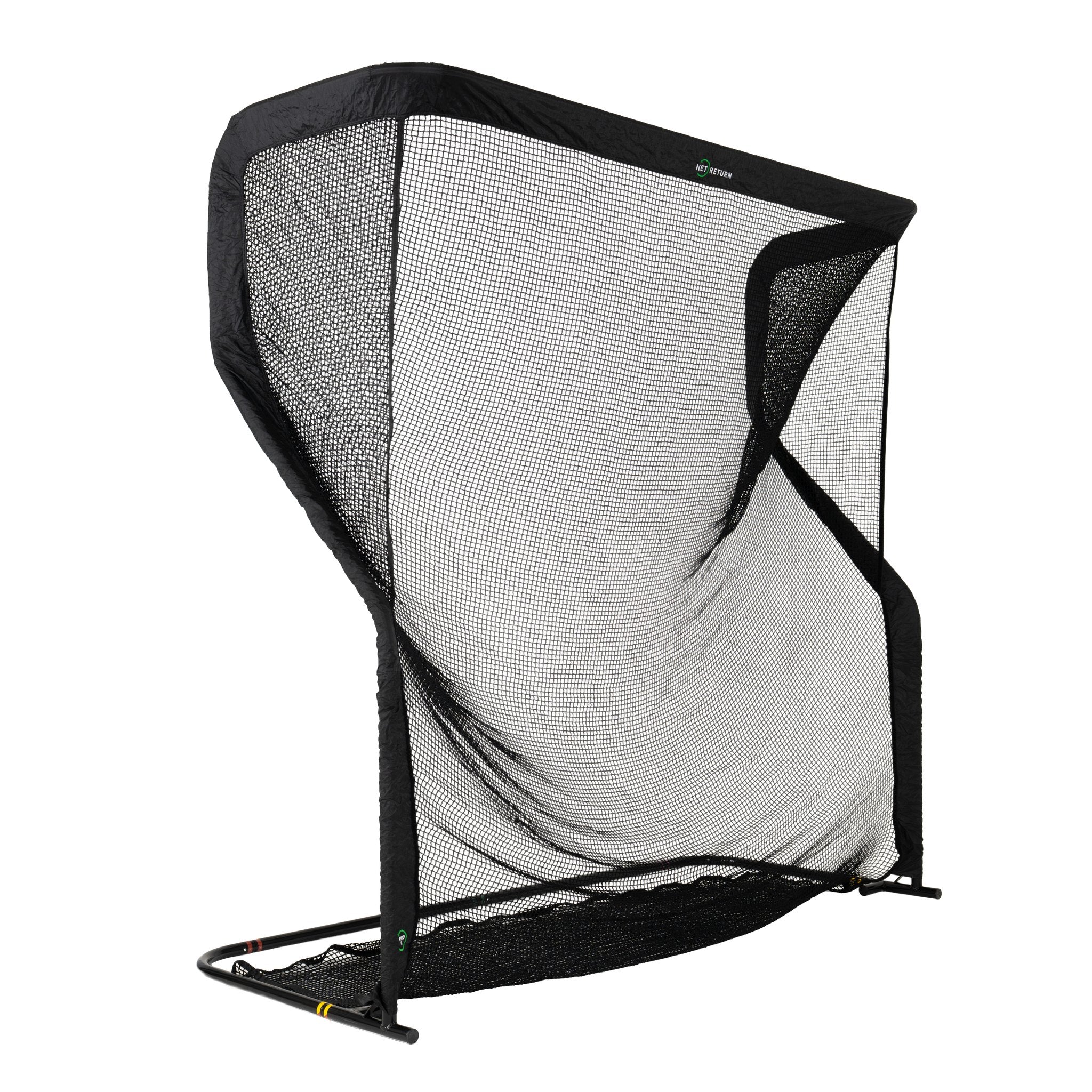 Black mesh golf practice net on a white background
