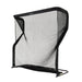 Black golf practice net on a white background