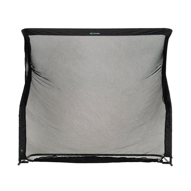 Black mesh golf practice net on a white background