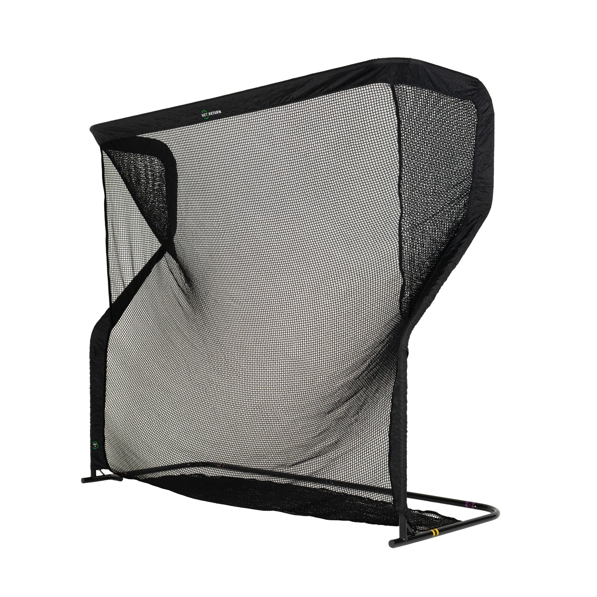 Black sports rebounder with mesh design on a white background