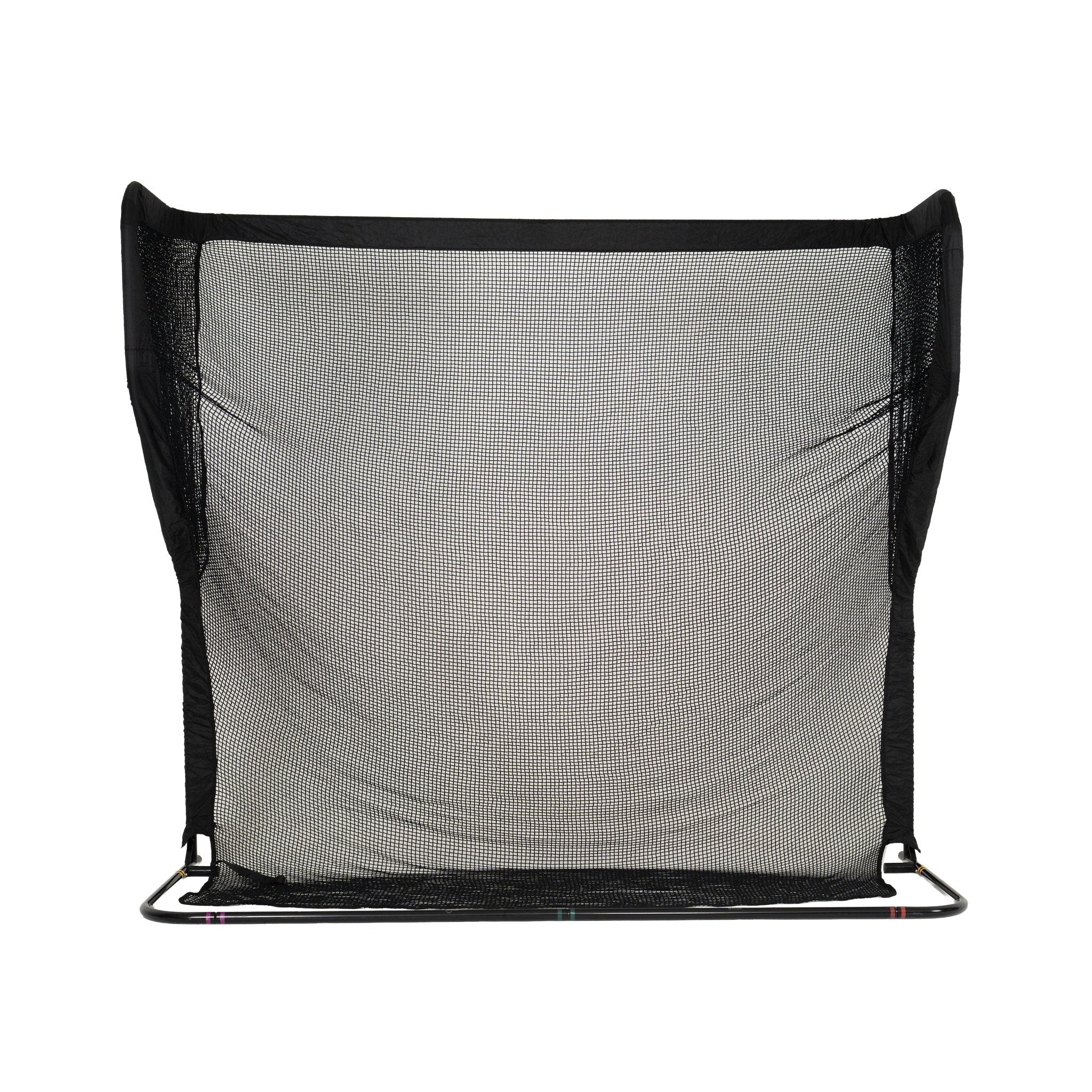 Black mesh golf practice net on a white background