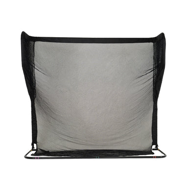 Black mesh golf practice net on a white background